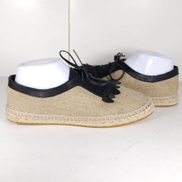 BOTTEGA VENETA Women's 39 US8,5 Beige Woven Canvas Leather Espadrilles Loafers - Picture 9 of 15